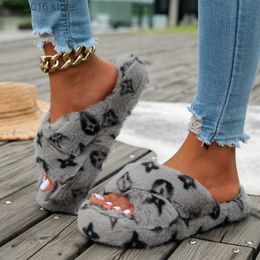 Slippers Winter Binnenhuis Bontpantoffels Huis Volledig harig Zacht Pluizig Pluche Flats Hak Antislip Luxe Designer Schoenen Casual Dames T230926