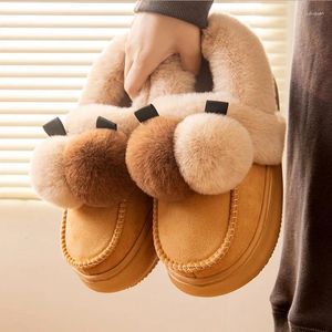 Pantoufles Chaussures d'hiver pour femmes 2024 Mocassins chauds à enfiler décontractés pour femme Maison matelassée à semelle épaisse en peluche