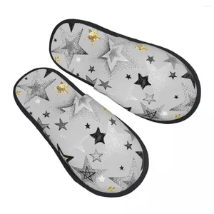 Slippers winter slipper vrouw man mode pluizig warm zwart wit en gouden sterren huis grappige schoenen