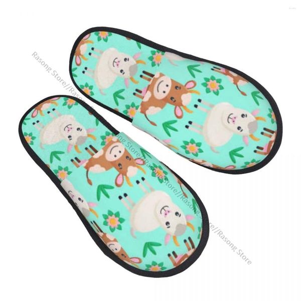 Slippers Winter Slipper femme homme moelleux de chèvre de ferme chaude et de maison de vache