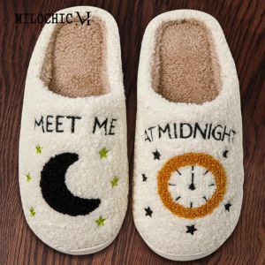 Slippers winter slippers indoor slippers niet -slippers niet -slipperen vrouwen mannen warm pluche huis slipper mode meet me op middernacht slippers slipon slippers