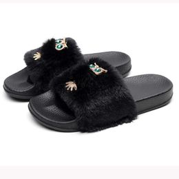 Pantoufles Pantoufles d'hiver femmes chaussures en peluche antidérapantes respirantes appartements bout ouvert maison chaussure légère pantoufles décontractées Zapatos Para Mujeres x0916