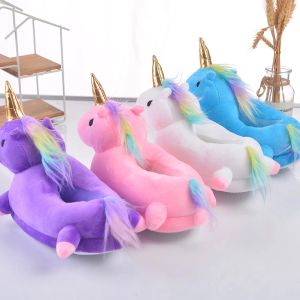 Slippers Winter Unicorn Slippers for Home Chaussures pour adultes Pink Purple Chaussures Boys Boys Filles Slippers Unisexe Funny Animal Bedroom Slippers