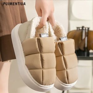 Slippers Winter Warme Katoenen Slippers Vrouwen Waterdichte Down Snowboots Dik Platform Paar Heren Thuis Slippers Zachte Gezellige Dames Schoenen 231013