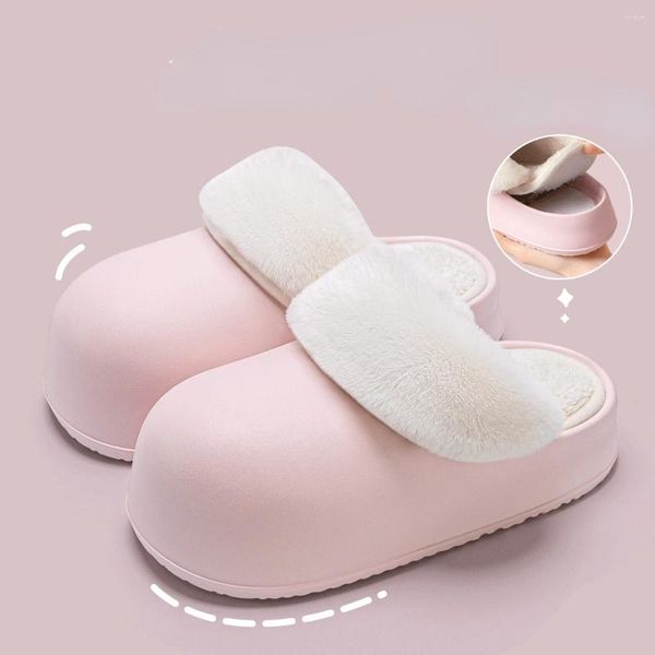 Pantoufles d'hiver chaudes pour femmes EVA imperméables, diapositives de chambre à coucher, plate-forme courte en peluche, chaussures de maison pour filles, Mules de jardin intérieure et extérieure