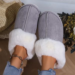 Pantoufles Hiver chaud fourrure intérieur maison pantoufles femmes Faux daim bout fermé Couple pantoufles femme confort doux semelle maison chaussures diapositives 231129