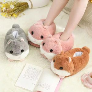 Slippels Winter Warm Hamster Slipper Pink Bruine Grijze Vloer Glaasjes Zachte dieren Cosplay Dollschoenen Vrouwelijke meisjes Slipper Leuke slaapkamerschoenen