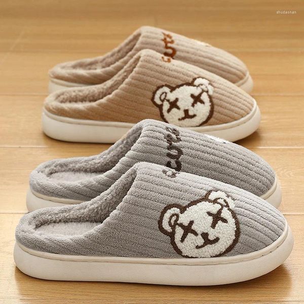 Zapatillas invierno cálido interior animal mullido felpa hogar tendencia diseñador mujeres hombres amante kawaii plano dibujos animados diapositivas zapato