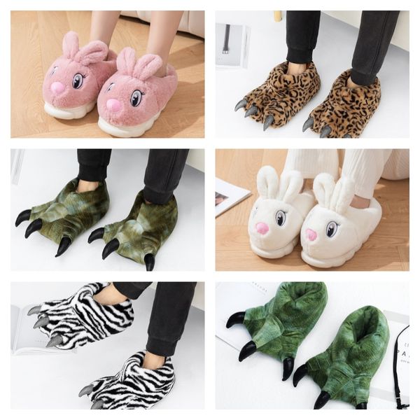 Pantoufles d'hiver chaudes et douces pour l'intérieur, chaussures pour femmes et hommes, patte d'animal drôle, monstre de noël, griffe de dinosaure en peluche pour la maison