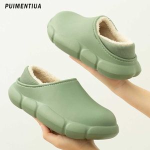 Pantoufles Hiver Femmes Fourrure Pantoufles Étanche EVA Chaud En Peluche Maison Diapositives Intérieur Maison Semelle Épaisse Chaussures Antidérapant Solide Couple Sandales J221102