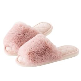 Pantoufles hiver femmes maison antidérapante muet mode peluche chaussures chaudes appartements femme bout ouvert diapositives confortable flou HH333