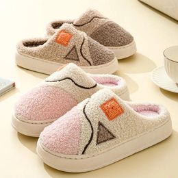 Pantoufles d'hiver pour femmes, chaussures d'intérieur en coton confortables, chaudes, en peluche, antidérapantes, plateforme épaisse, pantoufles de maison pour Couple