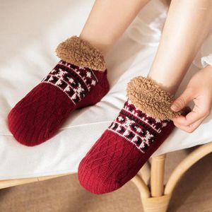 Pantoufles hiver femmes hommes maison chaussures Couple chaussettes de sol adulte antidérapant épaississement velours intérieur chambre danse