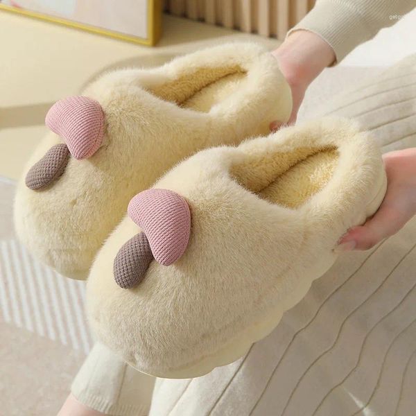 Zapatillas Invierno de champiñón para mujeres algodón grueso Spare plano pareja femenina anti-slip parent-e-hogar de peluche Slipte