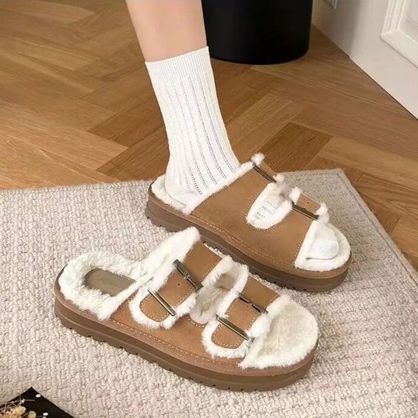 Slippers Winter Femmes Soft Sole Faux Home Chaussures intérieures Coton en peluche