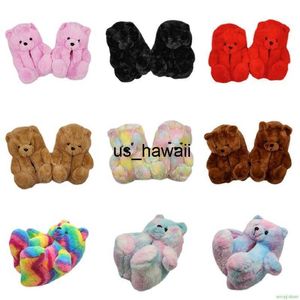 Slippers winter vrouwen teddybeer plus cartoon schattige beer huis slipper warme harige faux bontglaasjes vrouw harige flip flop schoenen 0217v23