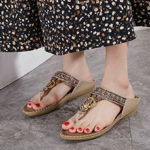 Slippers vrouw plat bloemstïne-strass sandalen dames open-tenen strand vrouwelijk Boheemse stijl mode lente zomer 2023