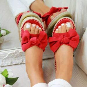 Slippers Femmes 2024 Terlik Woman Slip on Sandals Bow Flat Line Summer Sliders Espadrille Shoes CH 7F6