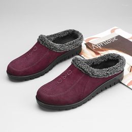 Slippels dames katoenen binnen schoenen fluweel koe suede vochtbestendige mode zachte zool comfortabel en warm