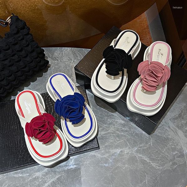 Zapatillas de moda para mujer, plataforma de verano, tacón grueso, tacones altos, chanclas, zapatos informales con flores, cómodas sandalias de playa para niñas