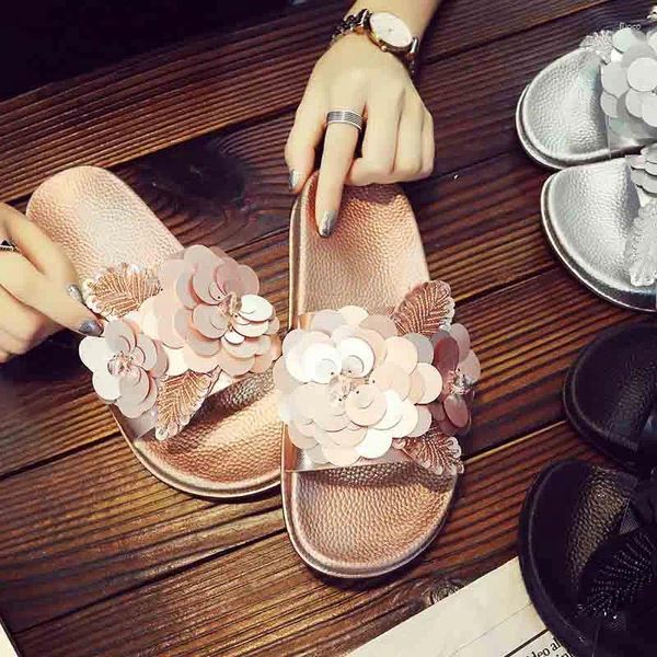 Slippers Fashion Fashion Fashion Crafins Sequins de grande taille Coréenne Version coréenne FLOPLOPES SANDAL COULEUR COULEUR PLATE