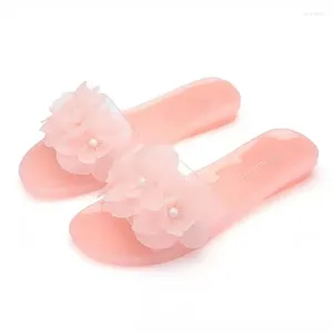 Slippers Women's Summer Flower Jelly Crystal Fashion Transparent Usure anti-glipage Flip flop Big Taille 36-41