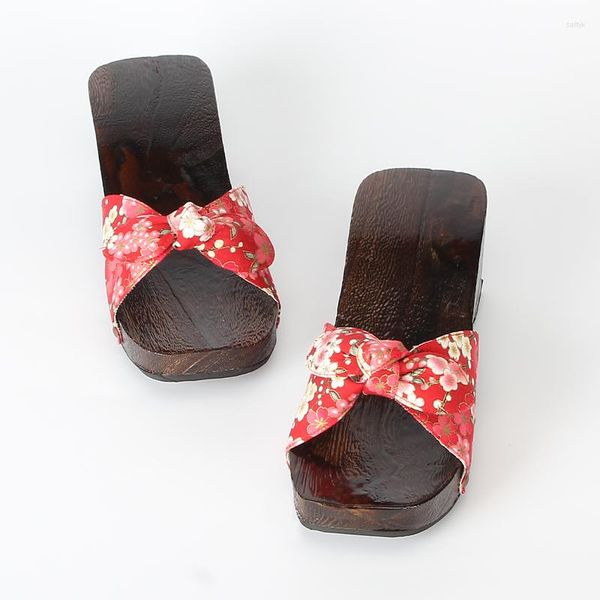 Zapatillas de mujer de madera de verano al aire libre estilo japonés clásico Geta Kimono zapatos estampados florales sandalias de playa