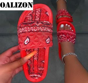 Pantoufles femmes bandana glissades femmes cool graffiti sandales d'été bleu rouge cravate noire teinture chaussures entièrement 8847798
