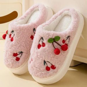 Slippers Vrouwen Cherry Fluffy Herfst Winter Warm Katoen Slides Schoenen Slaapkamer Pluche Slipper Casual Dames 2024