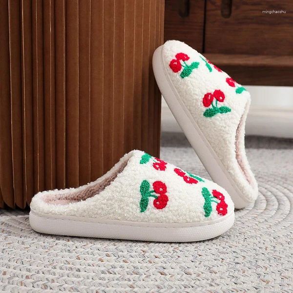 Pantuflas Mujer Acogedor Cereza Algodón Invierno Señoras Navidad Mullido Interior Pareja