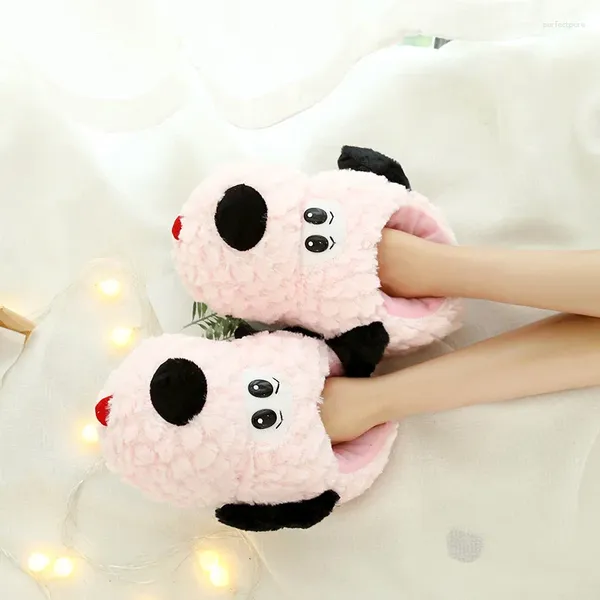 Pantoufles femmes coton mignon animaux pantoufles filles kawaii moelleuse hiver chaude dessin animé softoon chien house diapositives chaussures drôles