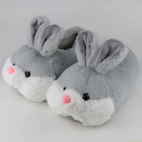 Pantoufles Femmes Mignon Animal pantoufles Filles Lapin Maison chaussures Grande taille 42 Antidérapant Plat avec Pantoufle D'hiver Court En Peluche TPR Sole 230210