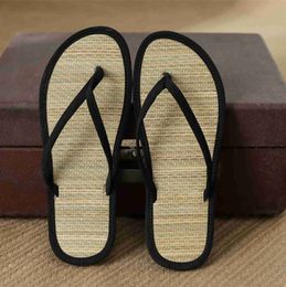 Pantoufles femmes tongs plates confortables sandales antidérapantes bambou rotin tongs maison salle de bain mode Zapatos 230808