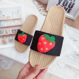 Slippers vrouwen fruit cartoon licht linnen huisman en vrouw stel niet-slip ademende ultra-quiet dia's EU-maat 35-45