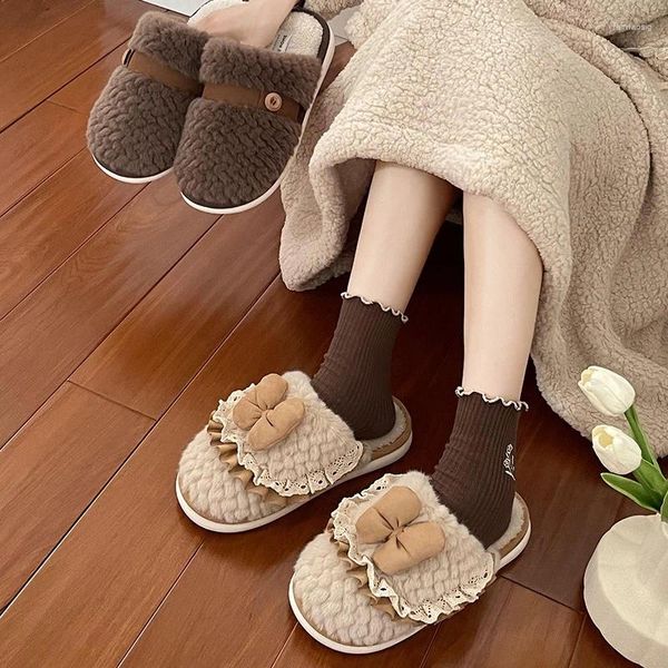 Pantoufles femmes hommes automne printemps hiver fille maison en peluche antidérapant doux chaud maison intérieur chambre amoureux chaussures de sol