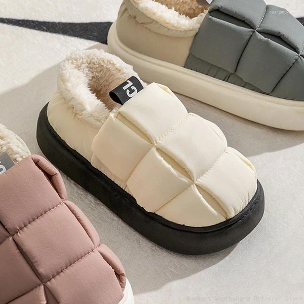 Pantoufles femmes hommes moelleux maison chaussures hiver chaud femme imperméable fourrure peluche maison décontracté dames doux chaussure intérieur