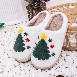 Slippers Dames Heren Indoor Antislip Kerstboom Katoen Huis Platte vloer Zachte glijbanen Gezellige ademende slaapkamer