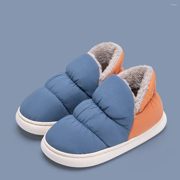 Pantoufles d'hiver en tissu imperméable pour homme et femme, chaussures chaudes en peluche, antidérapantes, semelle épaisse, douces et confortables, pour Couples, hiver