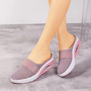 Slippers vrouwen mesh brei -schoenen muilezels kussen zomers mode casual dia's dames plus maat 7 kleuren 2024 ontwerpers sandalen