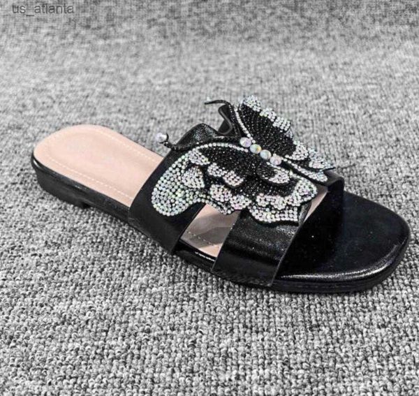 Slippers Femmes Modern Flat Summer Ladies Chaussures Beau papillon de diamant à l'extérieur des plages de plage Foot Wear pour les femmes pour la femelle H240416 K0T6