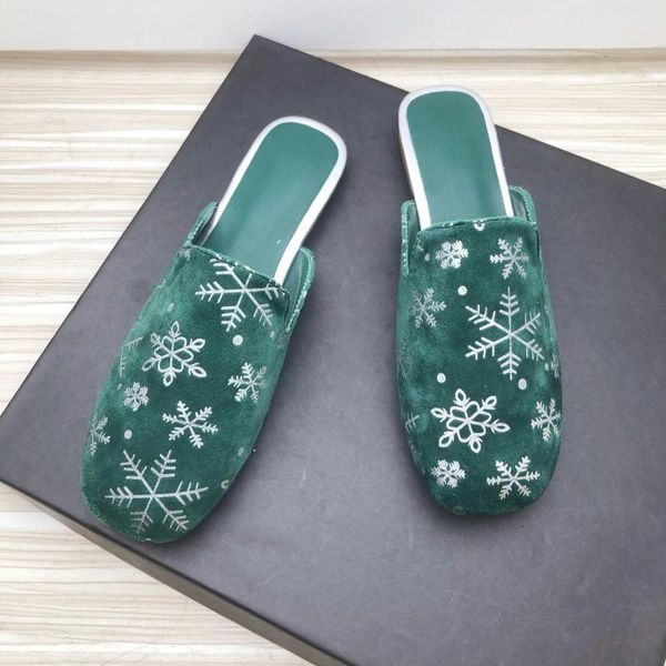 Pantoufles femmes Mules vacances de noël pour filles 2024 hiver tête carrée extérieur intérieur chaussures vert rouge taille 33-43