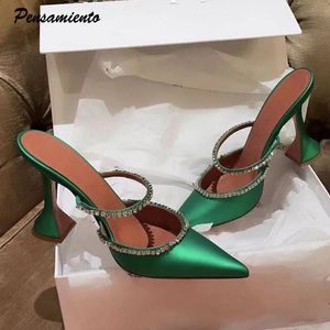 Slippers Femmes Riginaires Satin Pumps Elegant pointu Point Toe High Heels Lady Mules Sildes Summer Fashion Party Prom Shoes A