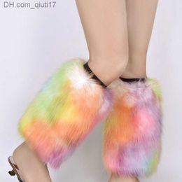 Chaussons bottes d'isolation de jambe en fourrure artificielle pour femmes avec des chaussures de jambe en peluche en fourrure de néon vibrant poignets fêtes de carnaval chaussettes de longueur de mollet Z230805