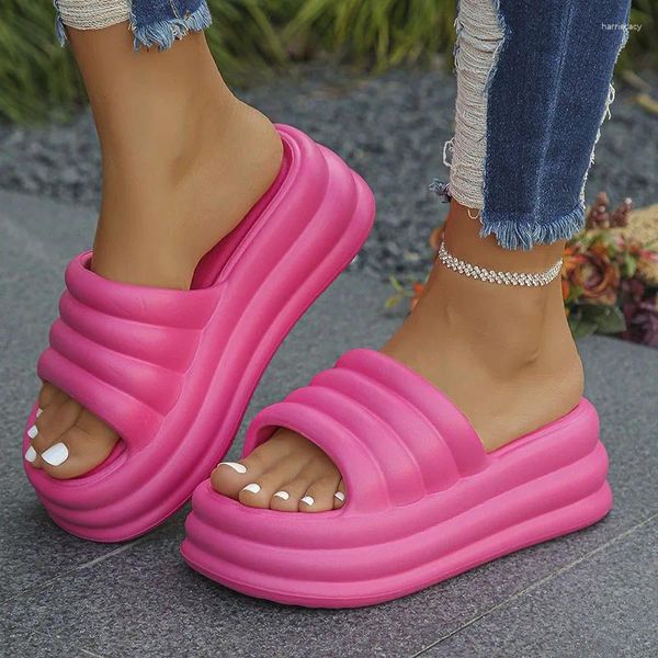 Slippers Women's Chunky Platform Refort Summer Soft Shot Bottom Slides Femme For Sandals 2024 Open Toe Not Slip Beach Shoes