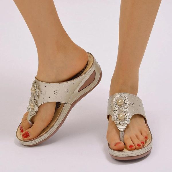 Pantoufles Tongs confortables pour femmes, sandales compensées décontractées d'été, chaussures pour femmes, grande taille, haute qualité, bout rond, plate-forme