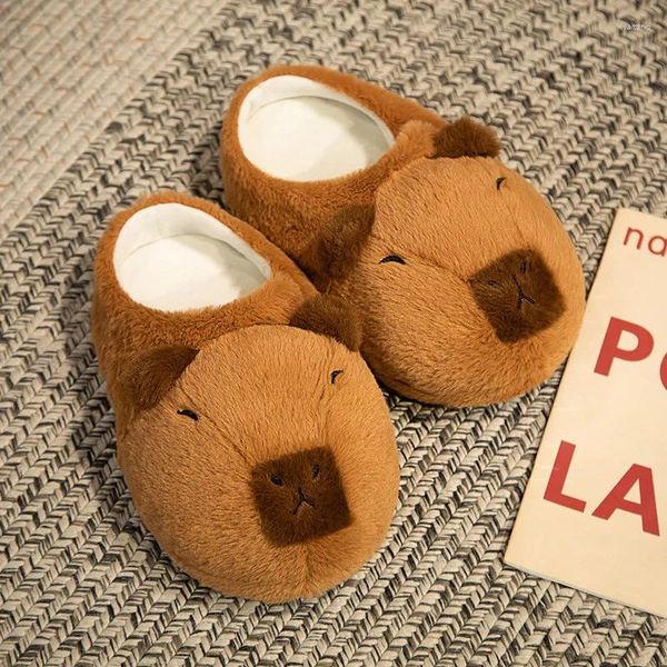 Zapatillas para mujeres linda muñeca conejillo de indias algodón de algodón de algodón la pareja cálida anti-deslizante de peluche de peluche Capibala Capibala zapatos