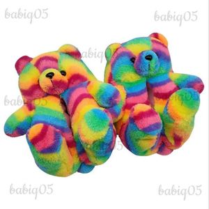 Pantoufles Femmes mignon ours en peluche maison pantoufles hiver dessin animé fourrure curseurs intérieur taille unique en peluche chaud diapositives maison étage dames pantoufles T231125