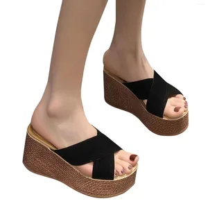 Slippers dames mode dik platform wig sandalen buiten indoor strand voor vrouwen rond teen wandelen plat schoeisel zomer warm met doos