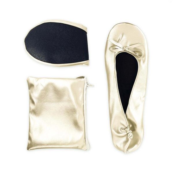 Zapatillas para mujer, zapatos de bailarina planos de Ballet de viaje de boda portátiles plegables con necesidades de Estuche de transporte a juego