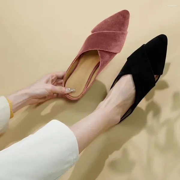 Pantoufles modernes et décontractées pour femmes, sandales plates en cuir véritable à bout pointu, chaussures à talons bas, mocassins élégants pour dames